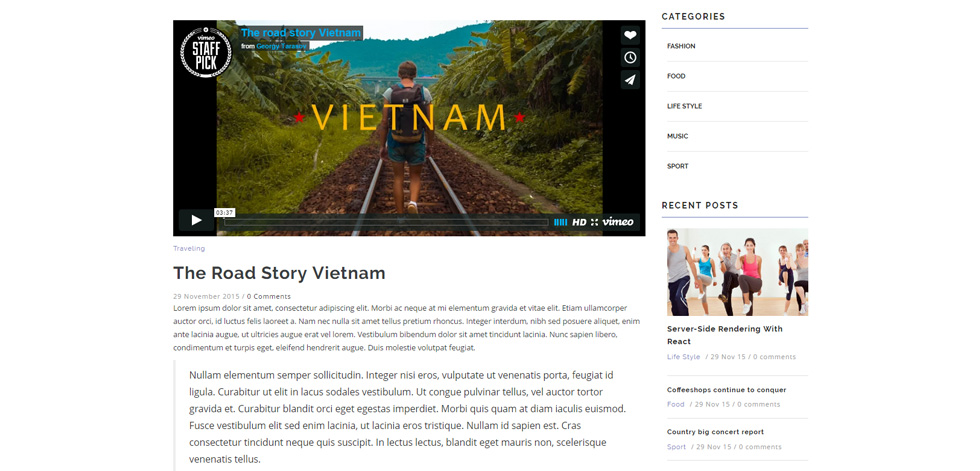 Blog post page