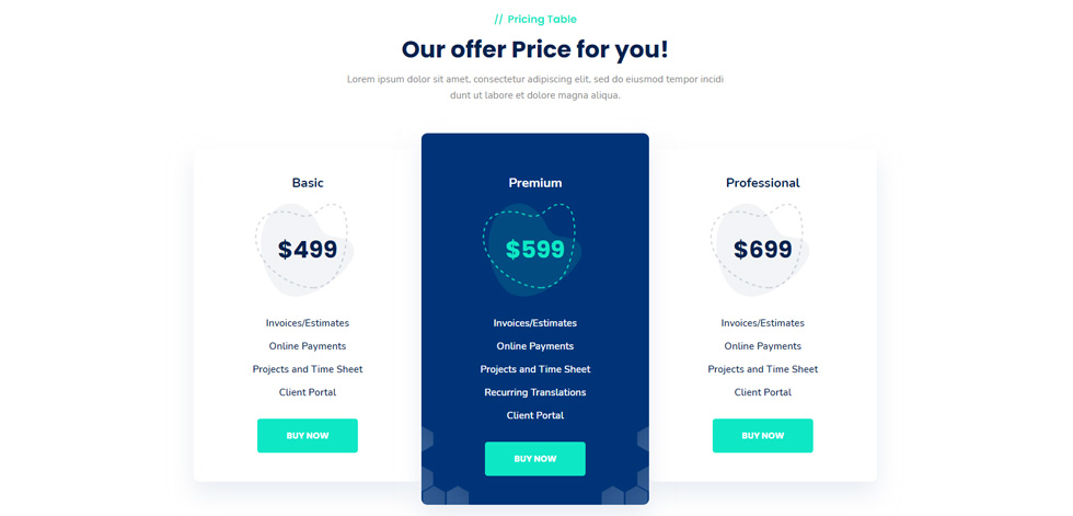 Pricing tables