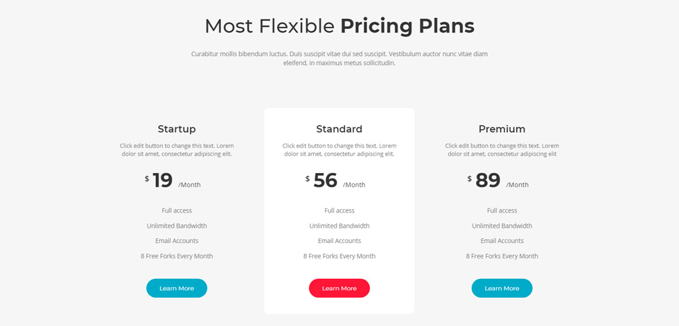 Pricing tables