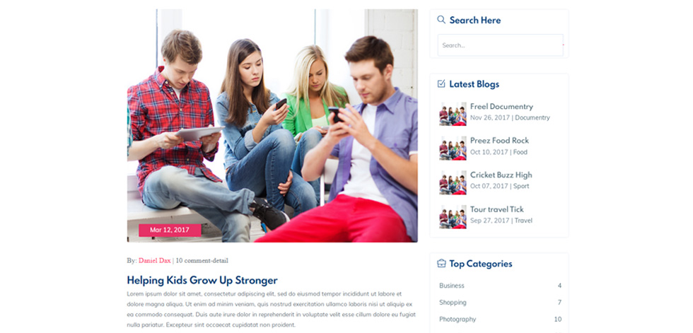 Blog post page