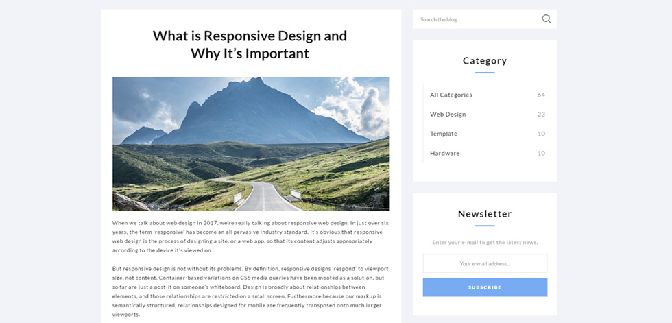 Blog post page