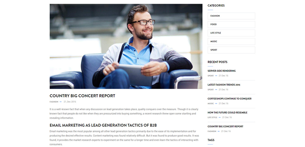 Blog post page