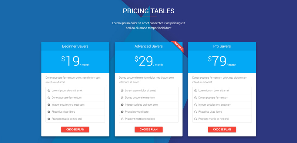 Pricing Tables