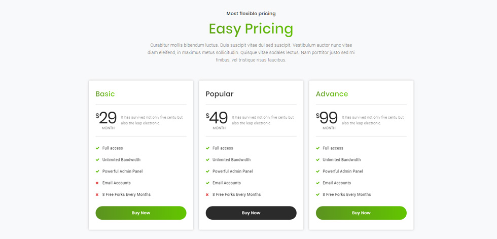 Pricing tables
