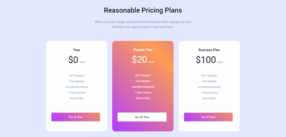 Pricing tables