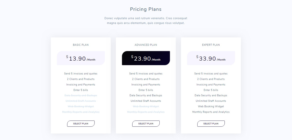 Pricing tables