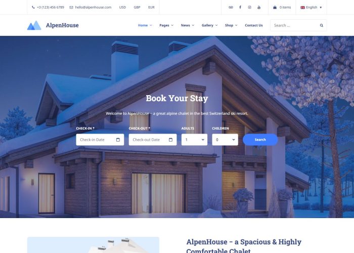 AlpenHouse – Premium Responsive Apartment Booking WordPress Theme