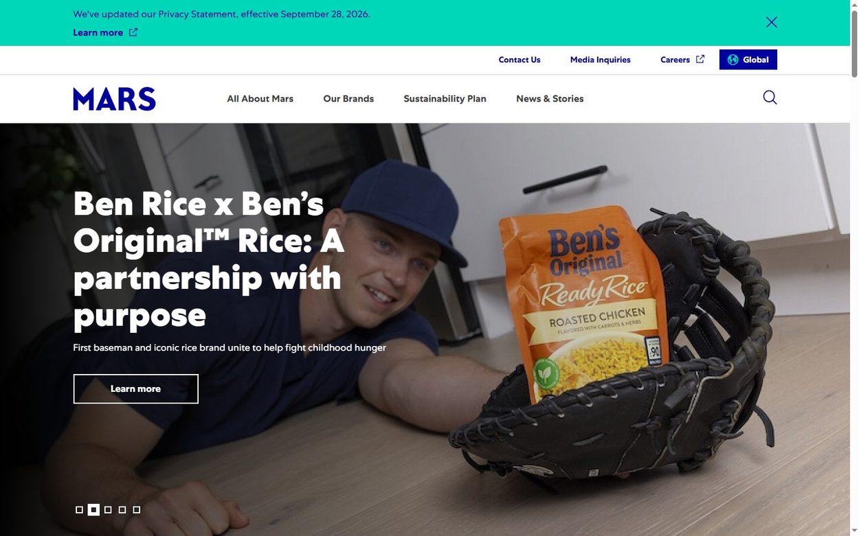 Mars home page, a Drupal 11 site with a campaign slider featuring Ben Rice and Ben's Original