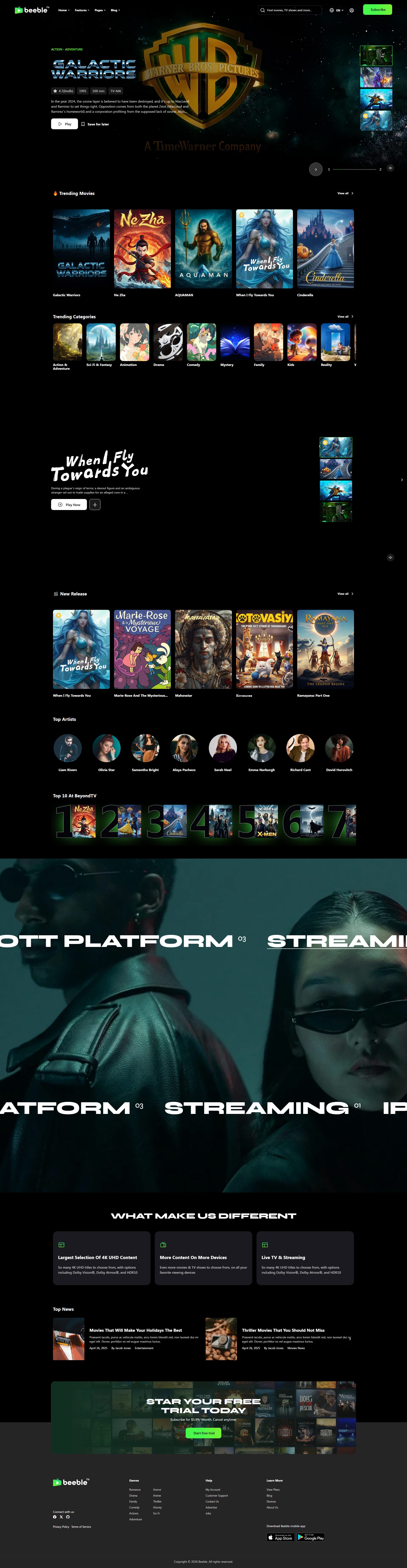 Beeble – Premium Responsive Live Streaming & Pay Per View WordPress Theme theme — Desktop preview