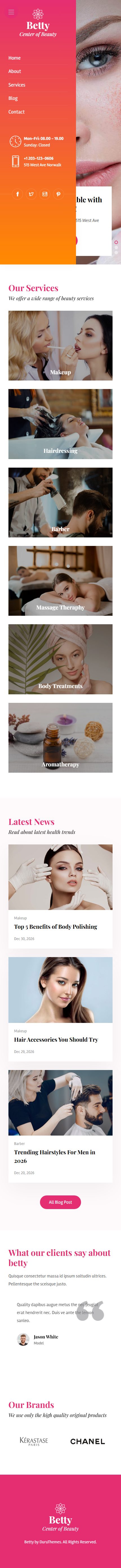 Betty – Premium Responsive Beauty Salon & Makeup HTML5 Template theme — Mobile preview