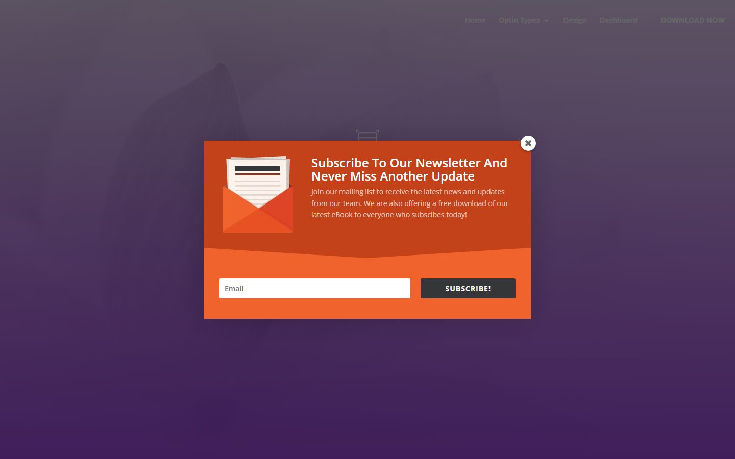 Bloom plugin pop-up opt-in form on the official live demo