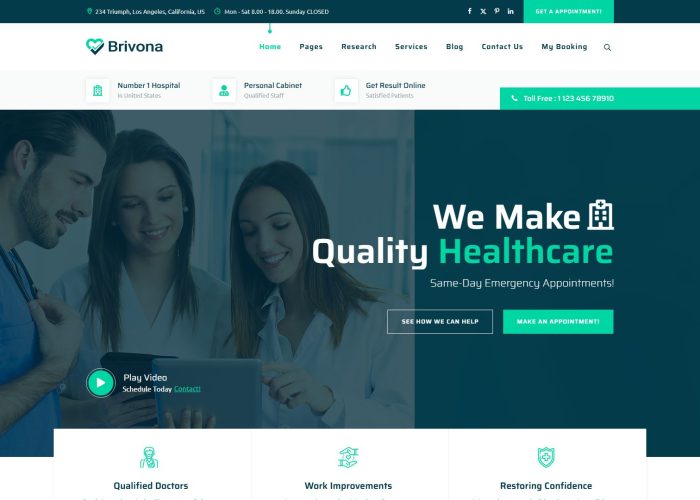 Brivona – Premium Responsive Clinic Appointment WordPress Theme
