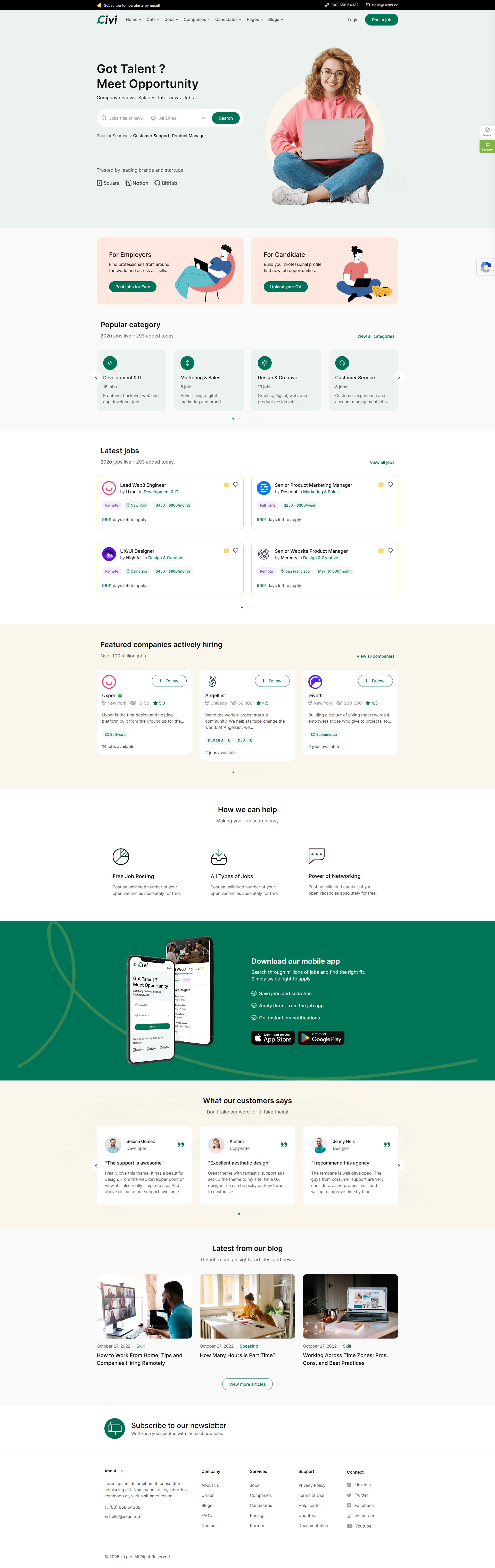 Civi – Premium Responsive Job Board WordPress Theme theme — Desktop preview