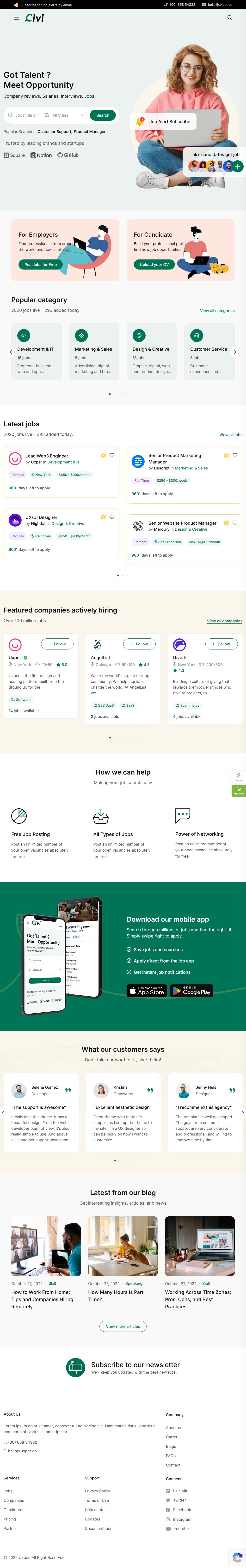 Civi – Premium Responsive Job Board WordPress Theme theme — Tablet preview