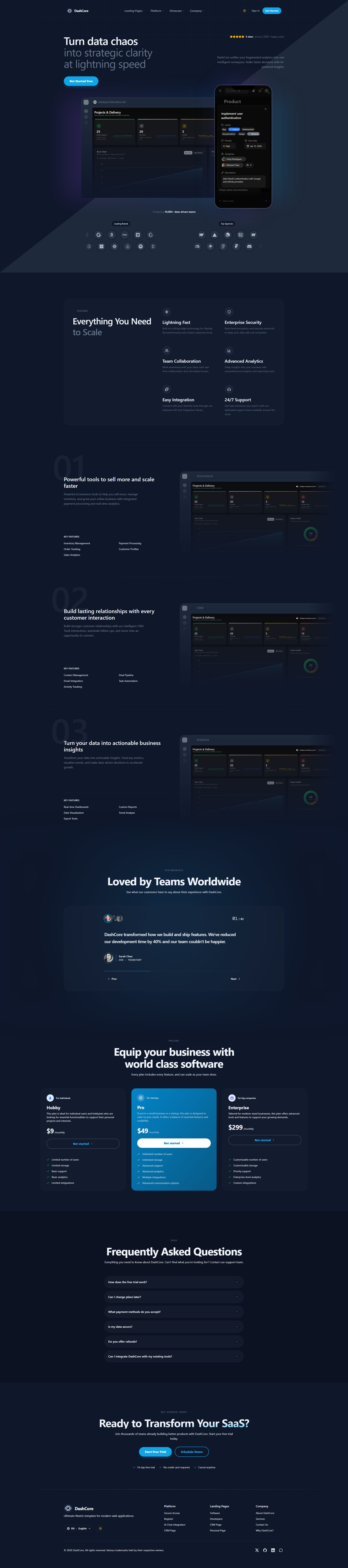 DashCore – Premium Responsive Next.js SaaS & Startup Template theme — Desktop preview