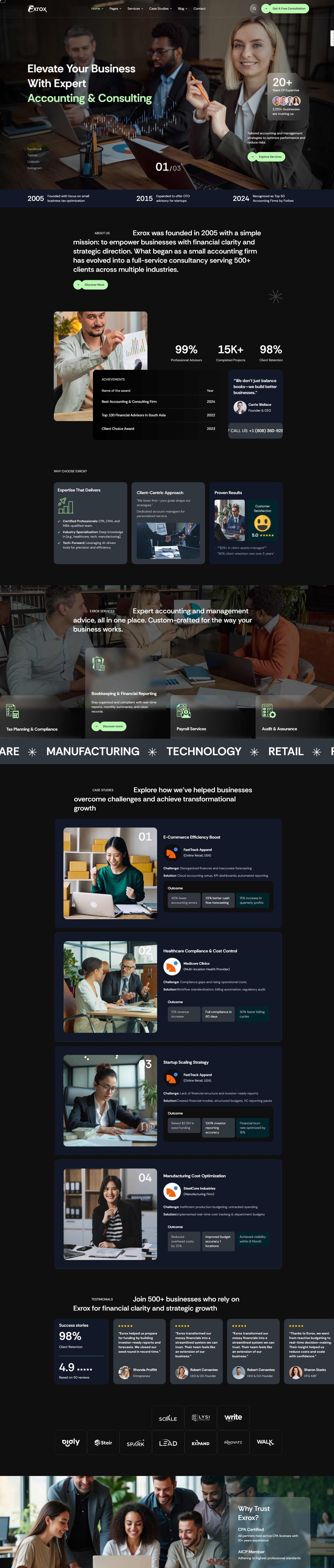 Exrox Dark Mode Consulting HTML Template