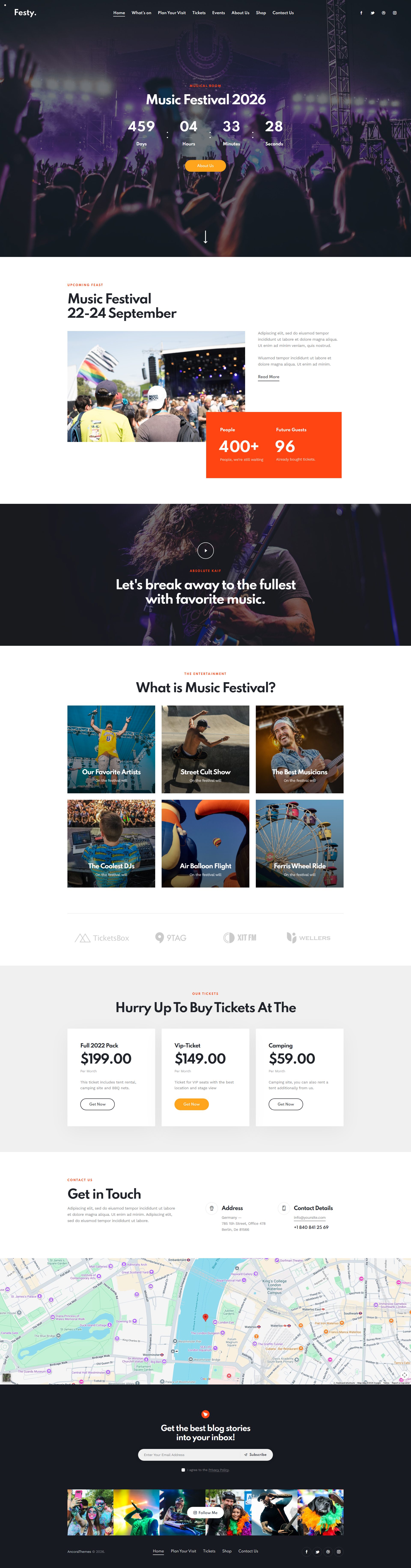 Festy – Premium Responsive Festival, Theme Park and Circus WordPress Theme theme — Desktop preview