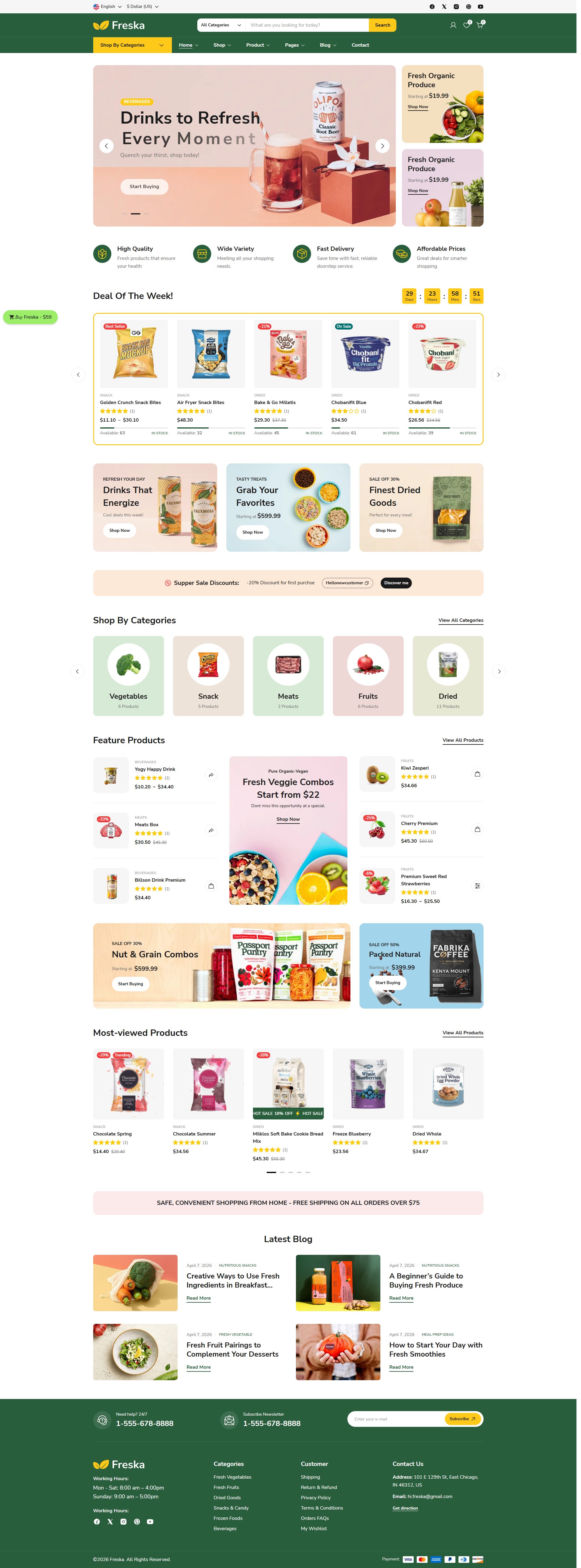 Freska – Premium Responsive Organic Food & Grocery WordPress Theme theme — Desktop preview