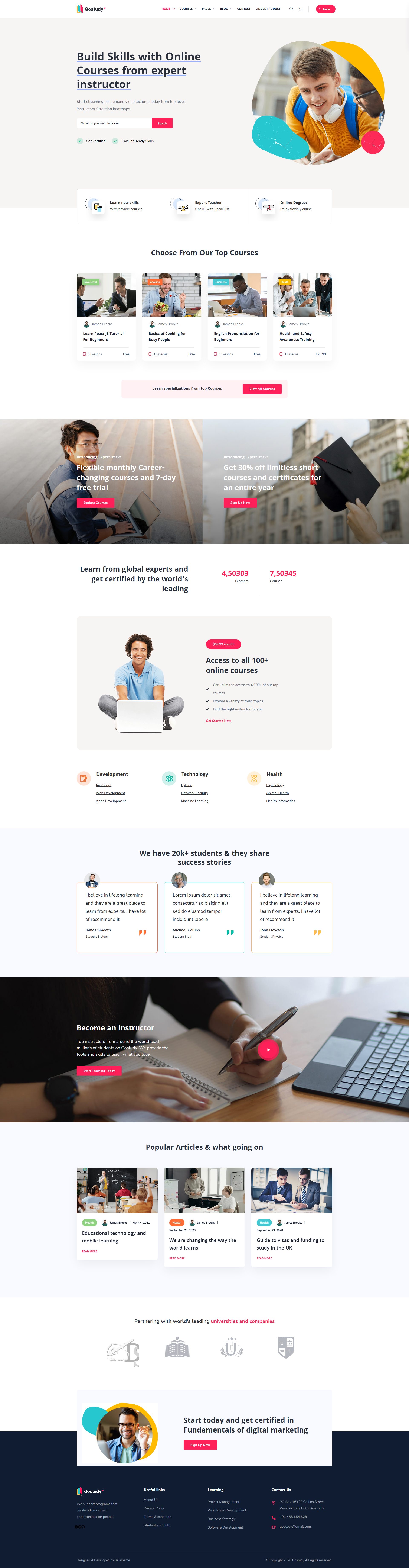 Gostudy – Premium Responsive LearnDash Education WordPress Theme theme — Desktop preview