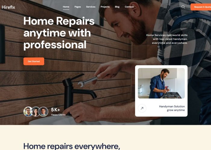 Hirefix – Premium Responsive Handyman & Home Services HTML5 Template