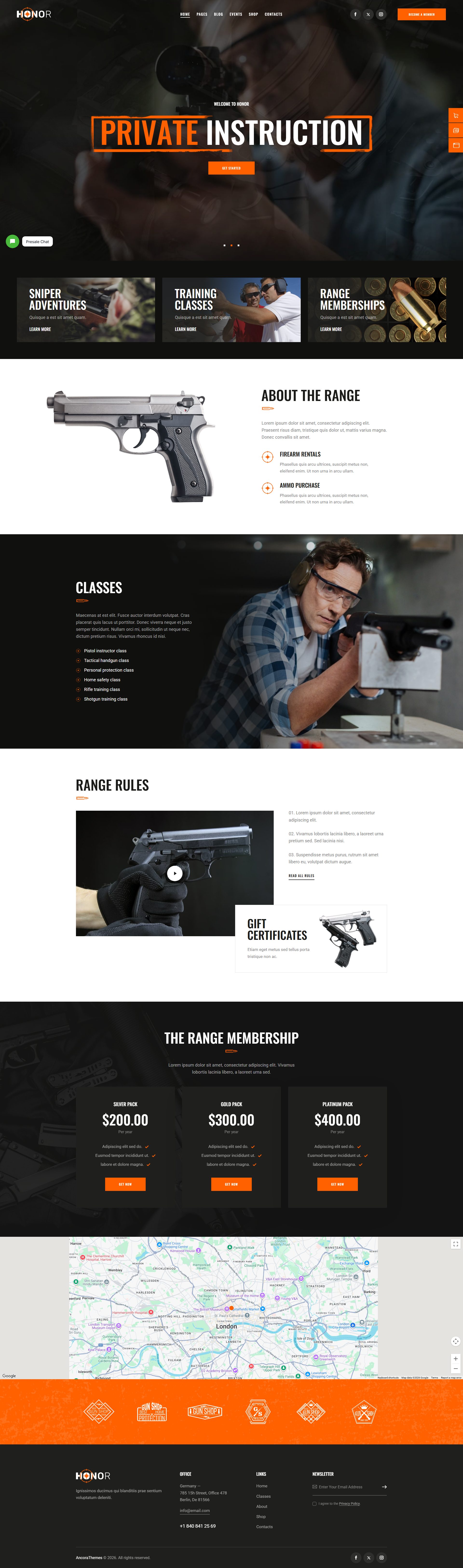 Honor – Premium Responsive Shooting Club & Gun Store WordPress Theme theme — Desktop preview