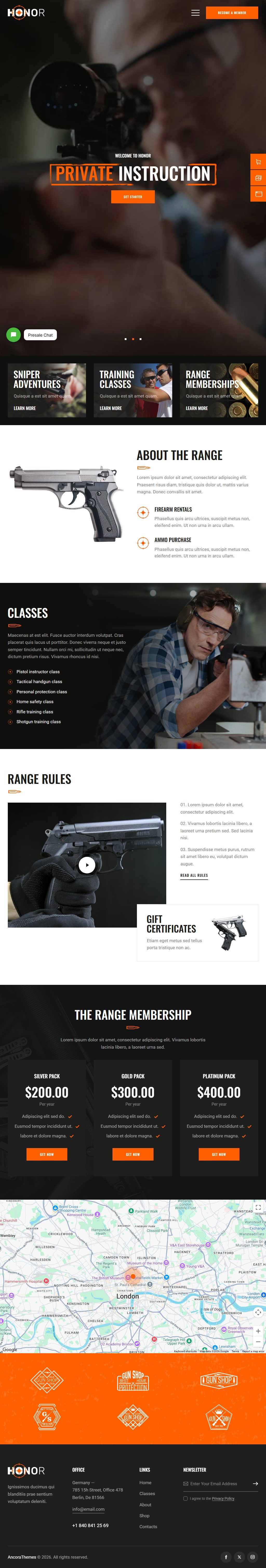 Honor – Premium Responsive Shooting Club & Gun Store WordPress Theme theme — Tablet preview