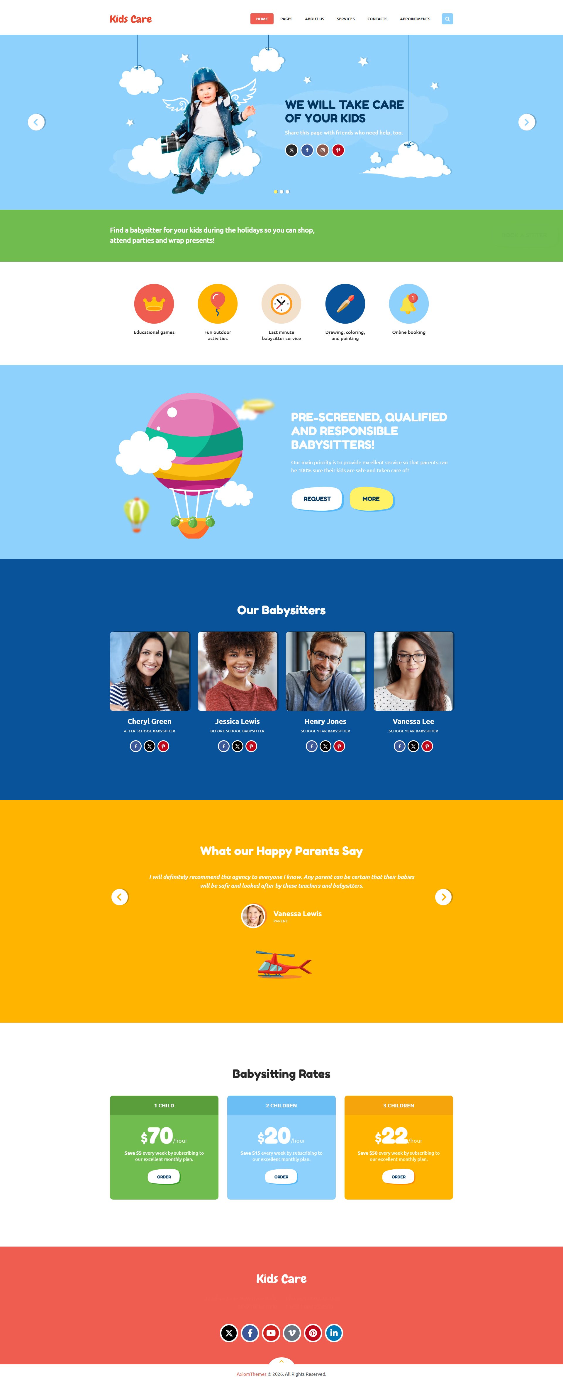 Kids Care – Premium Responsive Children Child Care WordPress Theme theme — Desktop preview
