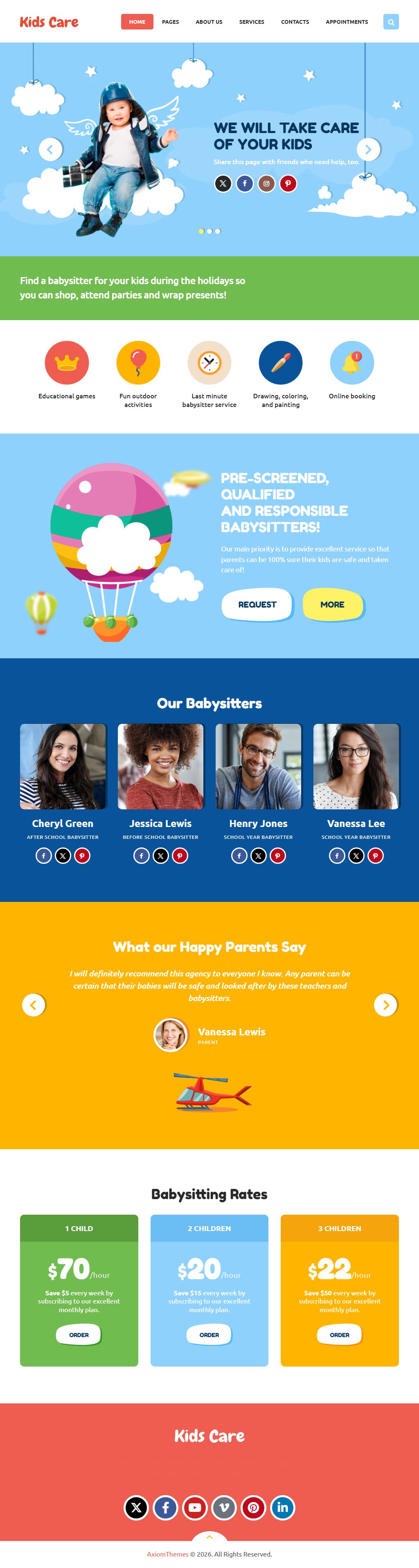 Kids Care – Premium Responsive Children Child Care WordPress Theme theme — Tablet preview
