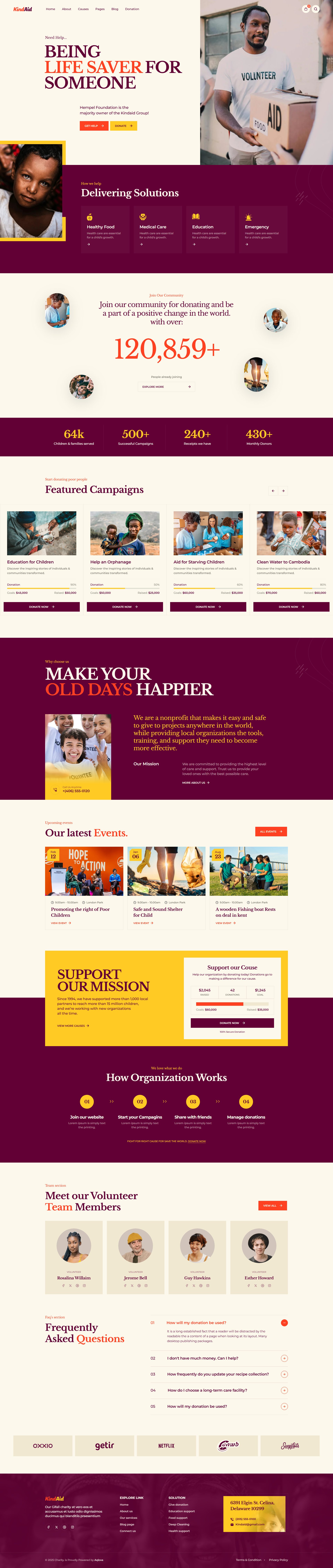 KindAid – Premium Responsive Charity & Nonprofit HTML5 Template theme — Desktop preview
