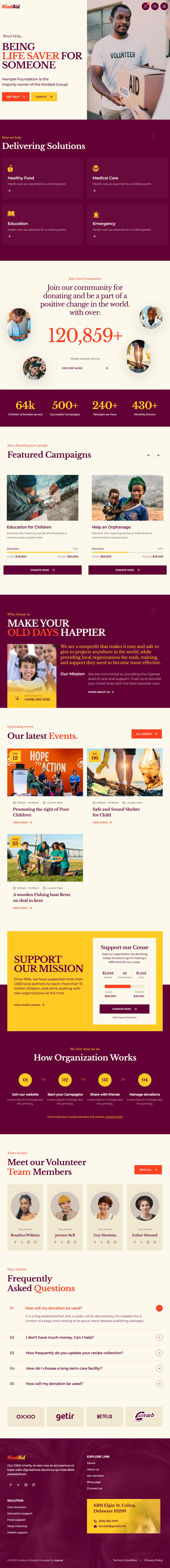 KindAid – Premium Responsive Charity & Nonprofit HTML5 Template theme — Tablet preview