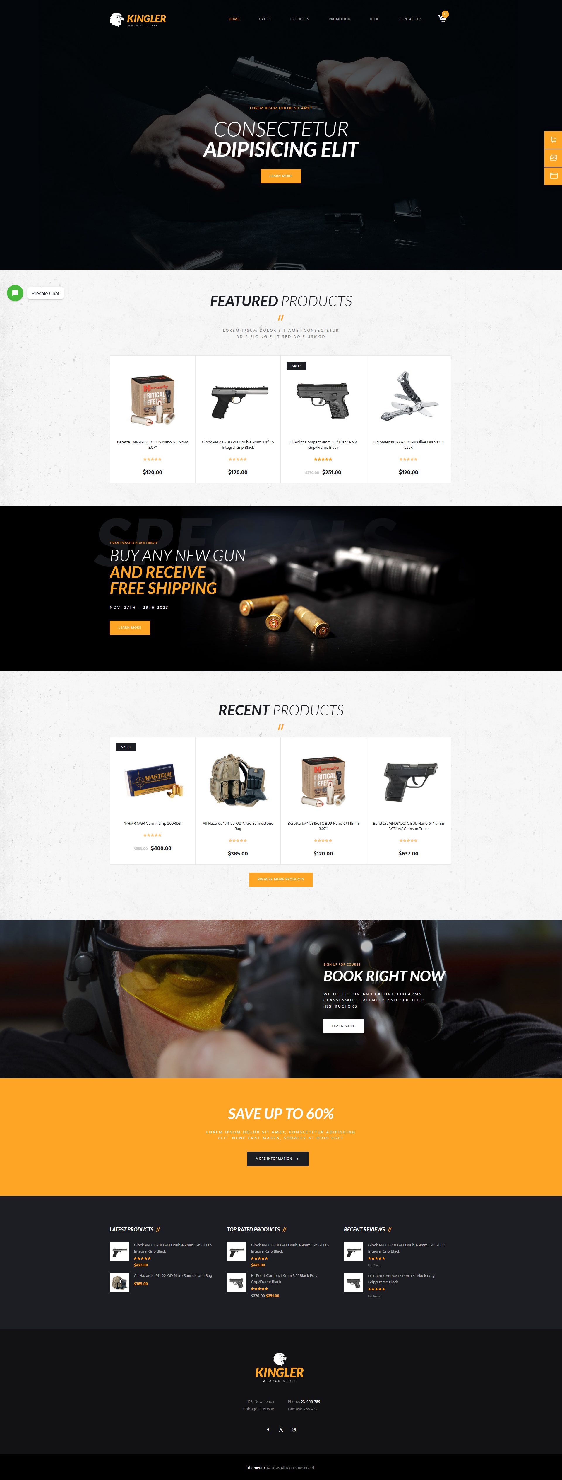 Kingler – Premium Responsive Weapon Store & Gun Training WordPress Theme theme — Desktop preview