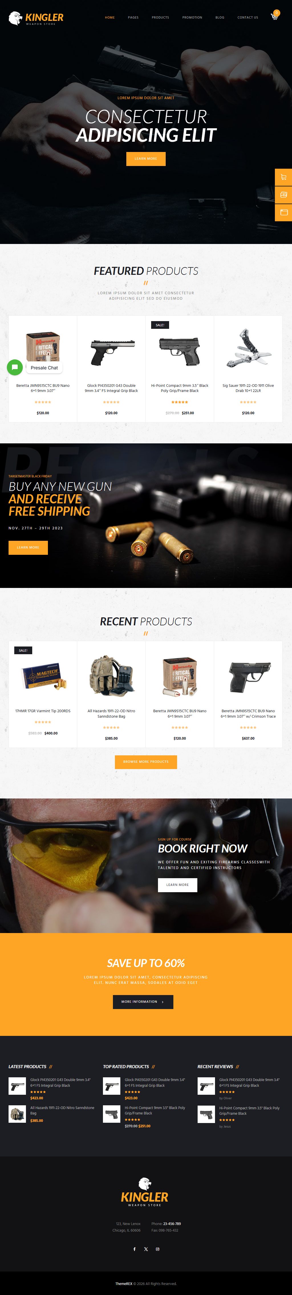 Kingler – Premium Responsive Weapon Store & Gun Training WordPress Theme theme — Tablet preview