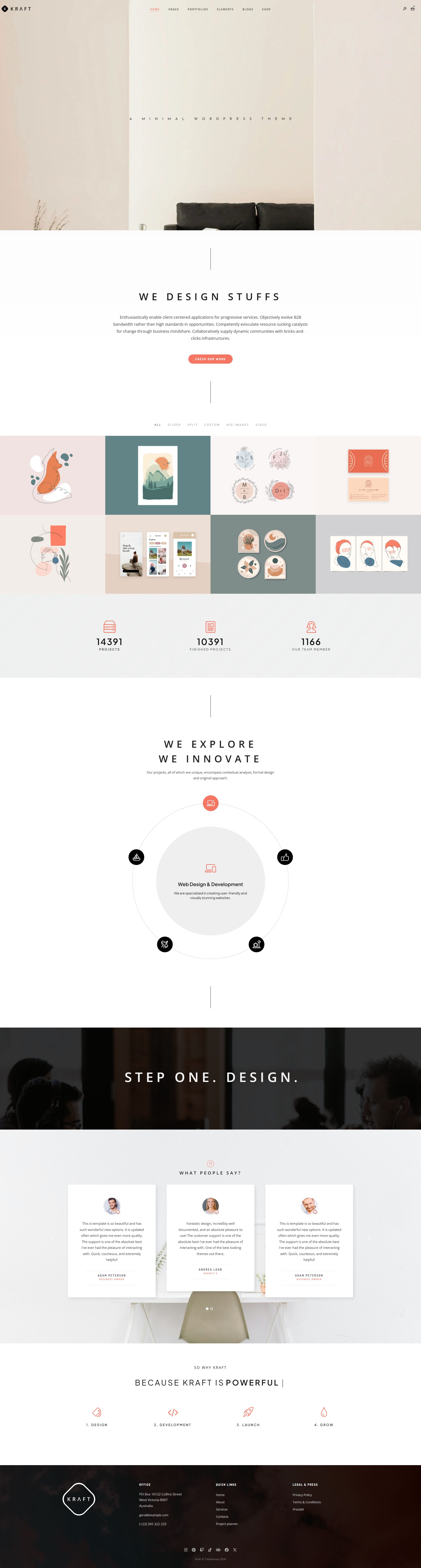 Kraft – Premium Responsive Minimalist Agency & Portfolio WordPress Theme theme — Desktop preview