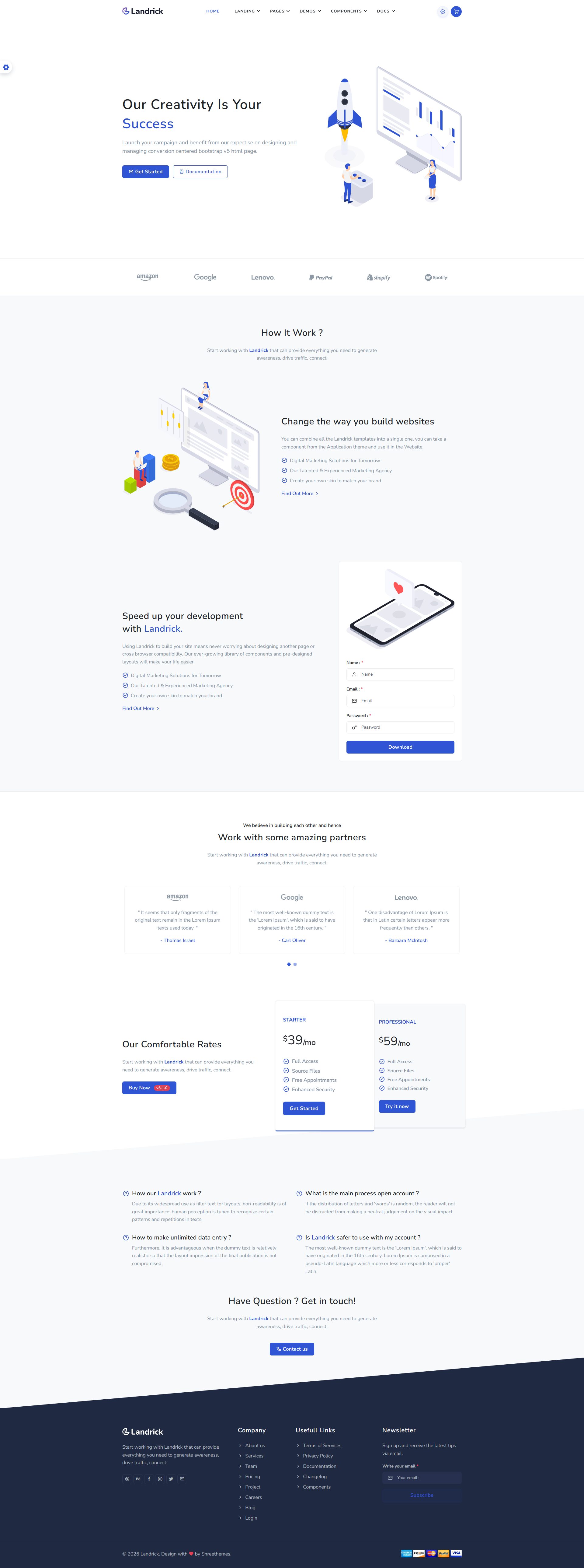 Landrick – Premium Responsive SaaS Landing and Admin Bootstrap 5 HTML5 Template theme — Desktop preview