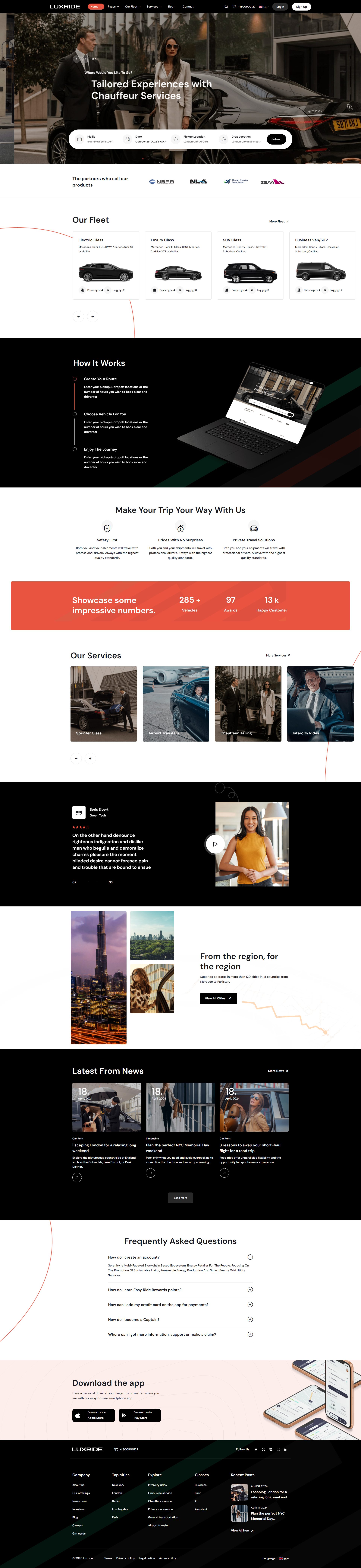 LuxRide – Premium Responsive Chauffeur & Car Rental WordPress Theme theme — Desktop preview
