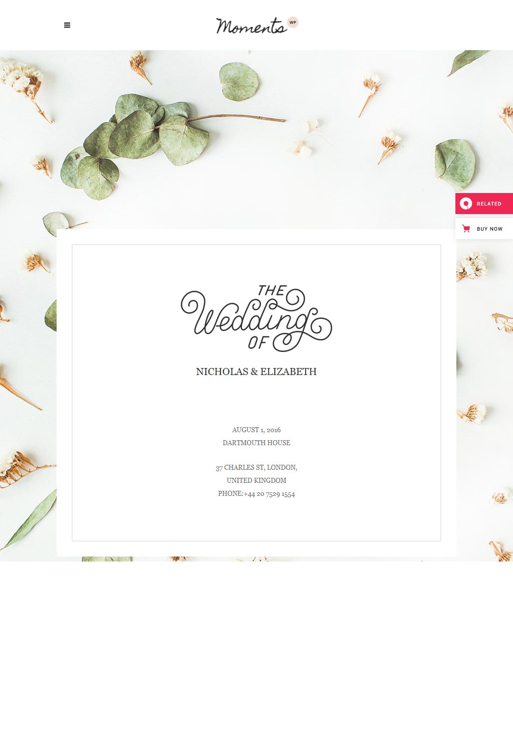 Moments – Premium Responsive Wedding and Event WordPress Theme theme — Tablet preview