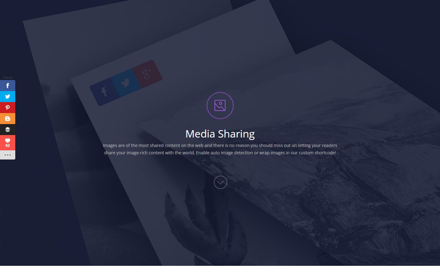 Monarch media sharing buttons on images in the live demo