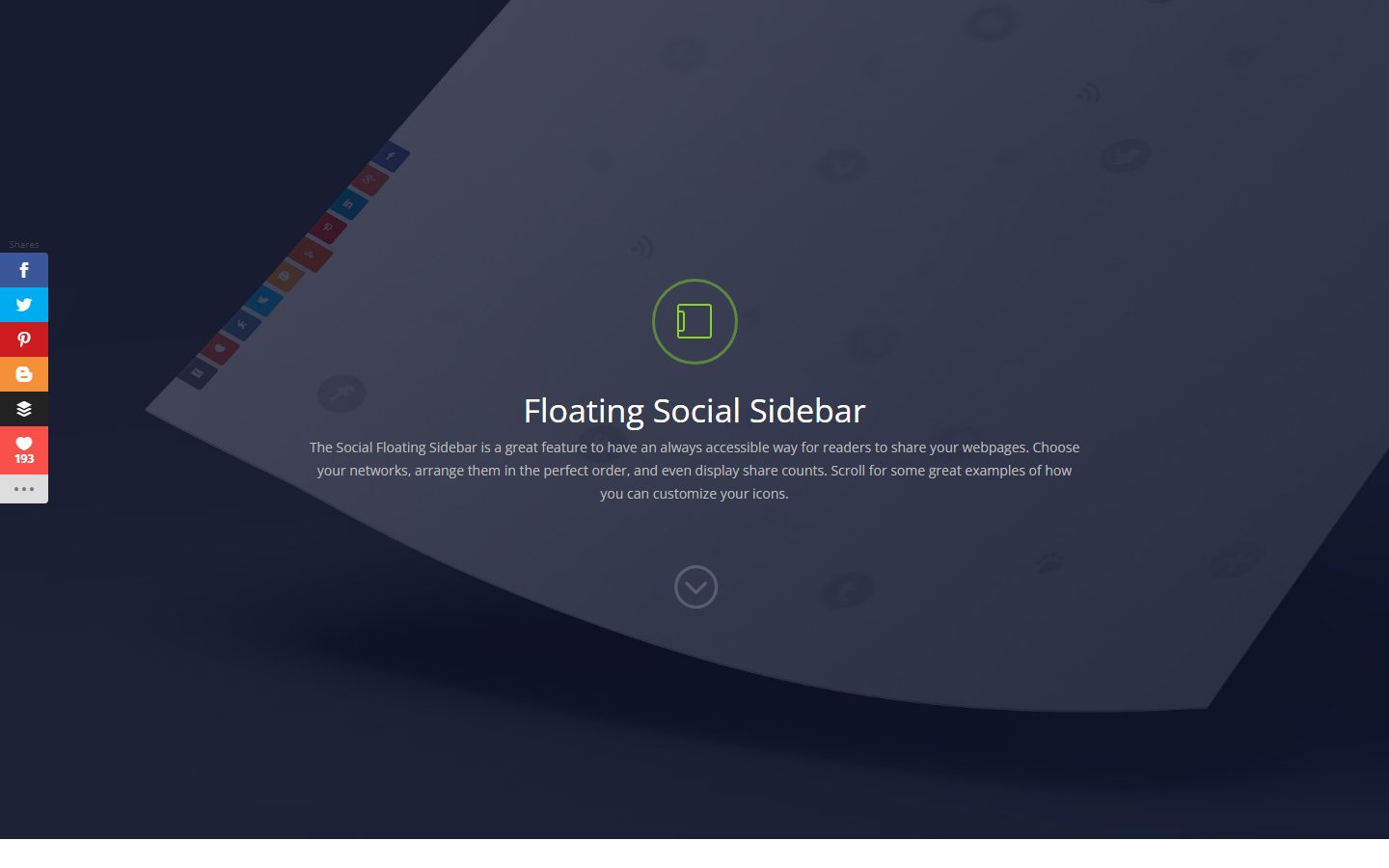 Monarch social sharing plugin floating sidebar on the official live demo