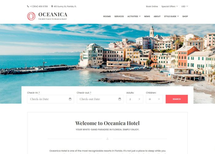 Oceanica – Premium Responsive Hotel and Vacation Rental Booking WordPress Theme