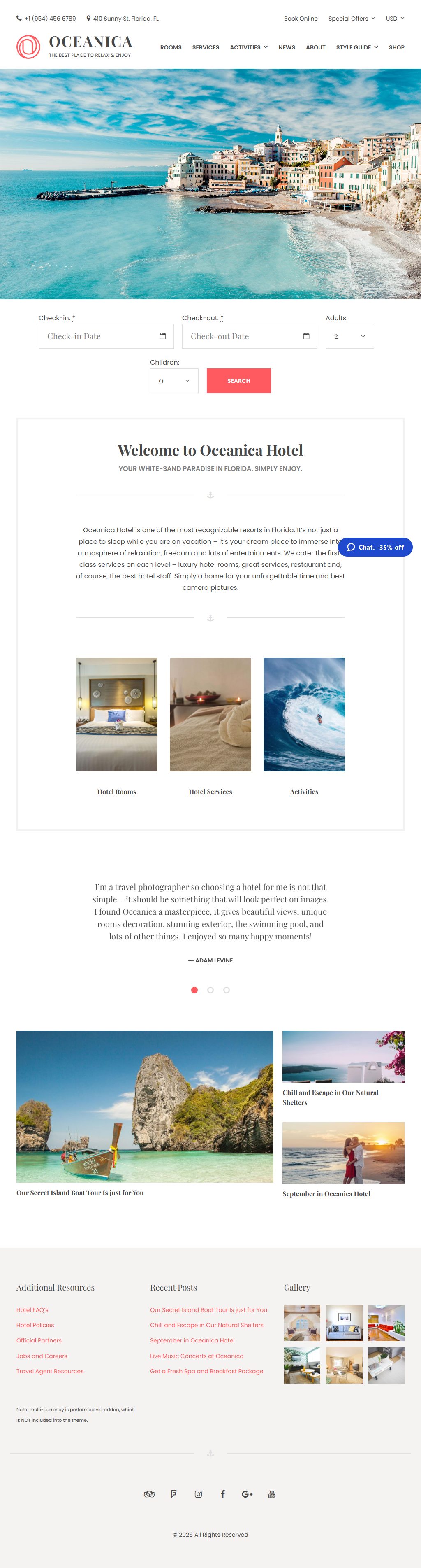 Oceanica – Premium Responsive Hotel and Vacation Rental Booking WordPress Theme theme — Tablet preview