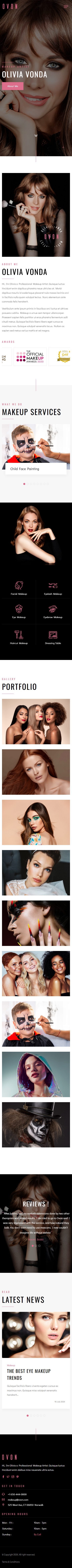 OVON – Premium Responsive Makeup Artist HTML5 Template theme — Mobile preview
