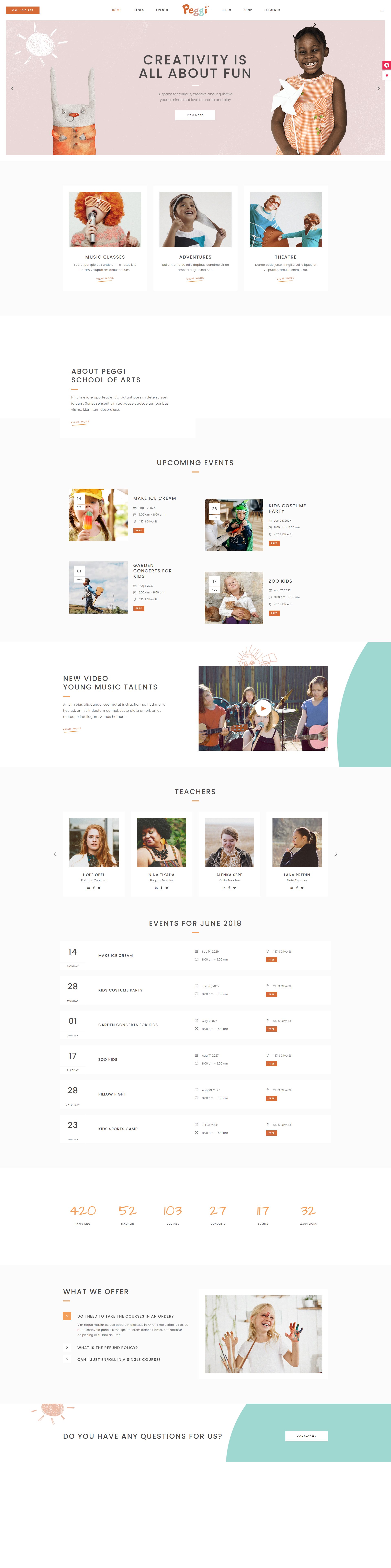 Peggi – Premium Responsive Children Kindergarten WordPress Theme theme — Desktop preview