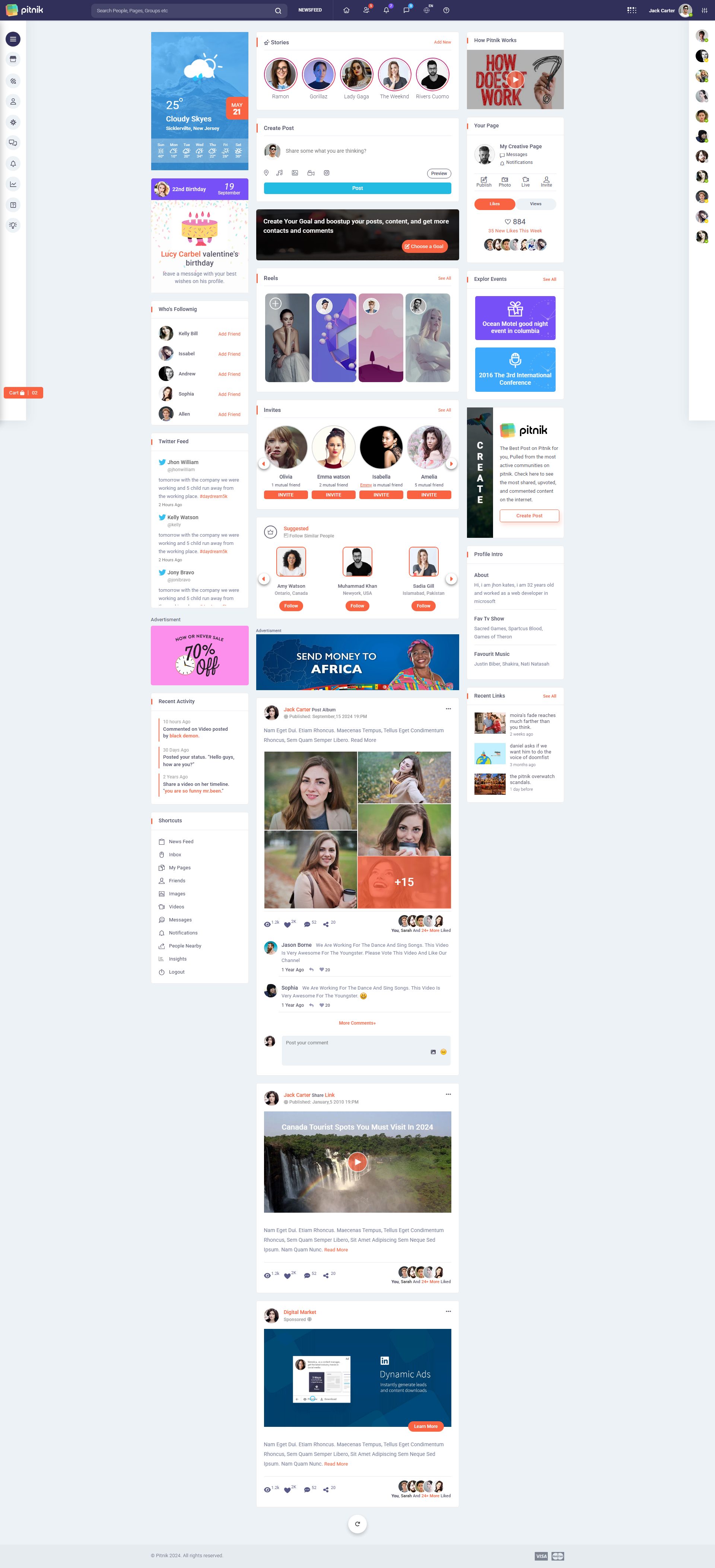 Pitnik – Premium Responsive Social Network & Live Streaming HTML5 Template theme — Desktop preview