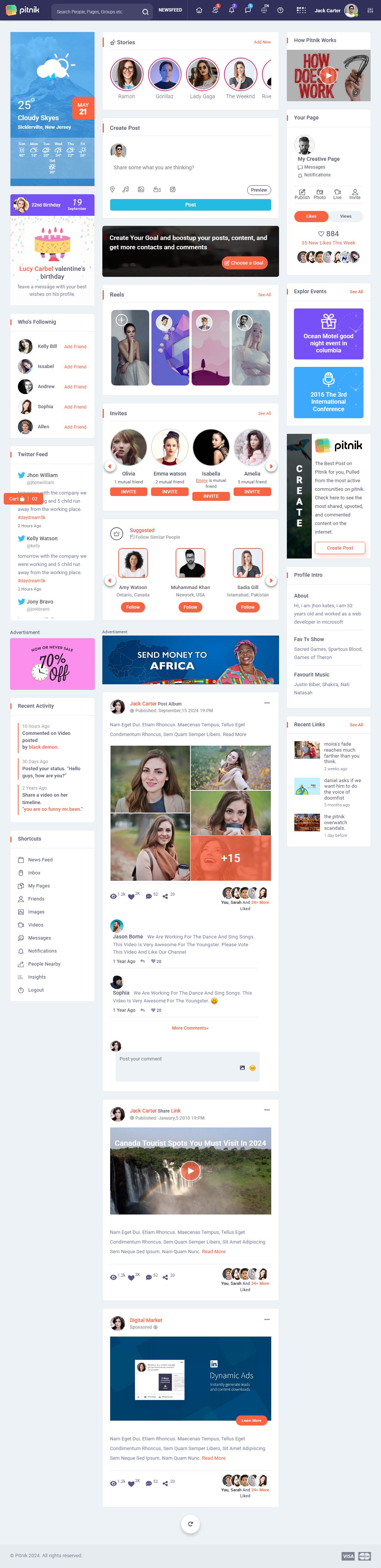 Pitnik – Premium Responsive Social Network & Live Streaming HTML5 Template theme — Tablet preview