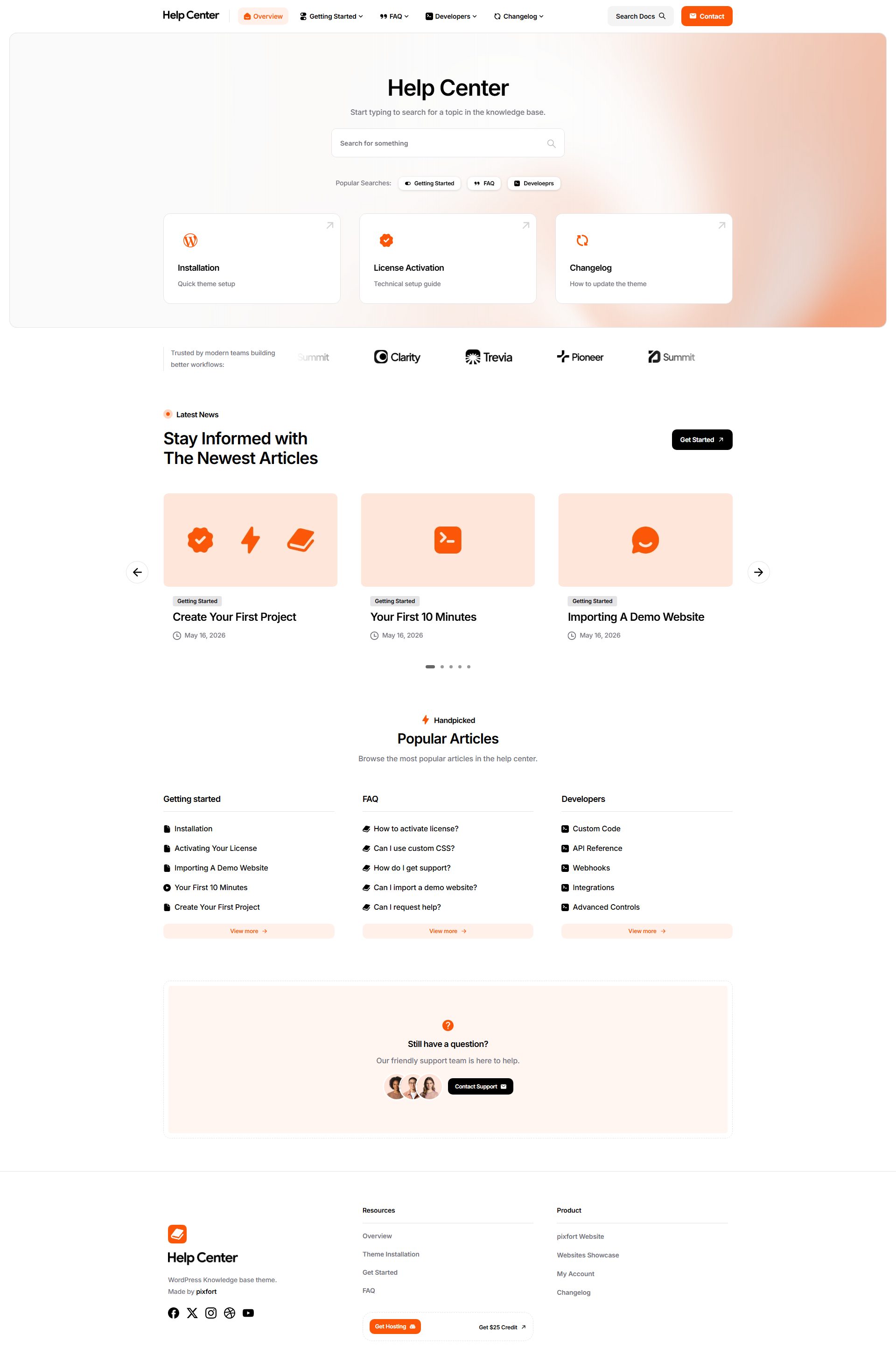 pixdocs – Premium Responsive Documentation & Help Center WordPress Theme theme — Desktop preview
