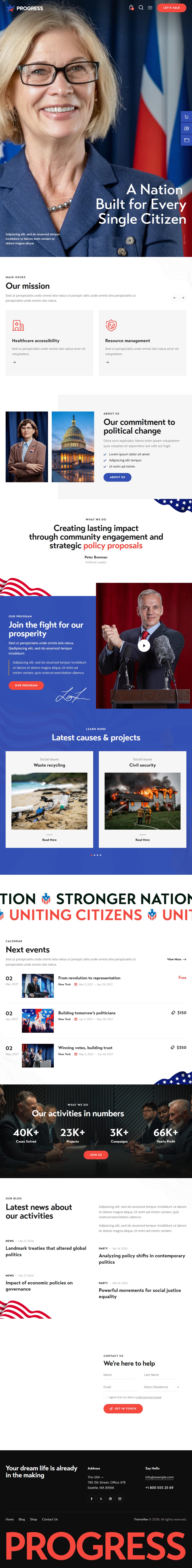 Progress – Premium Responsive Politics, Candidate & Fundraising WordPress Theme theme — Tablet preview