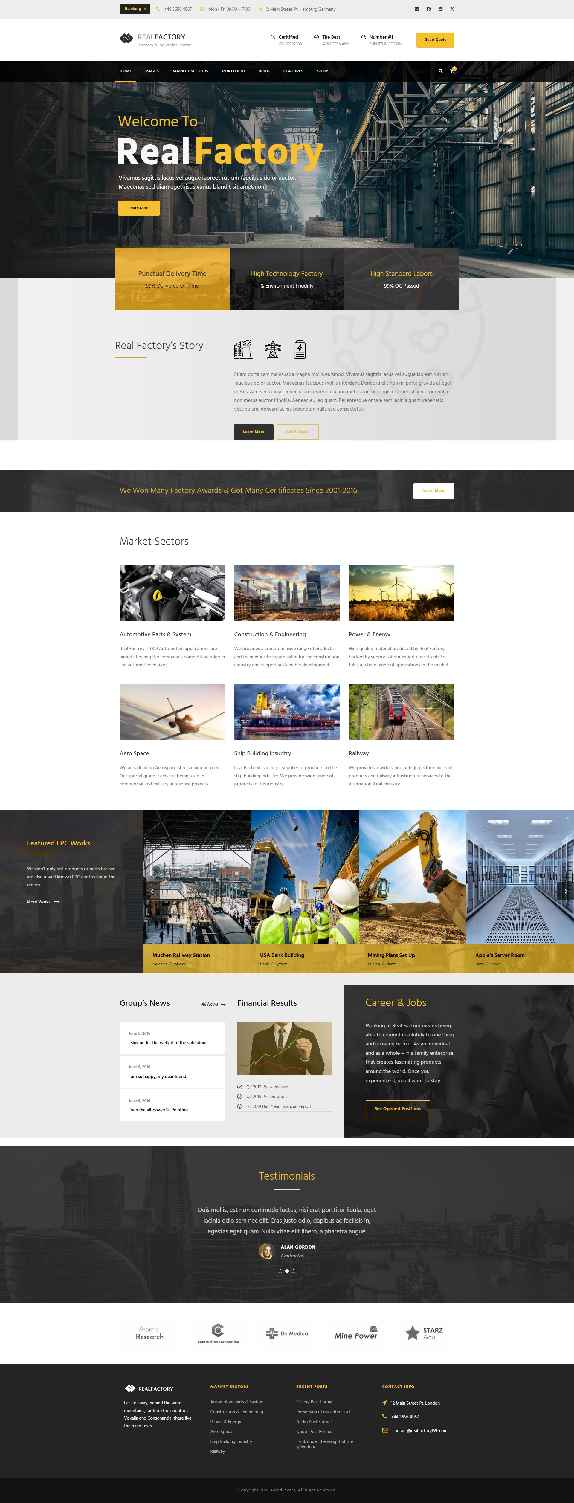 Real Factory – Premium Responsive Factory & Industrial WordPress Theme theme — Desktop preview