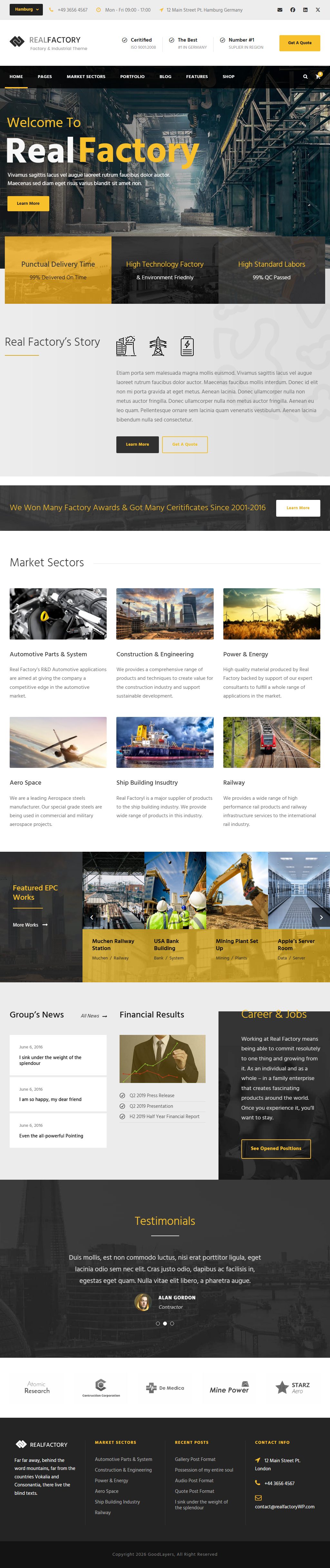 Real Factory – Premium Responsive Factory & Industrial WordPress Theme theme — Tablet preview
