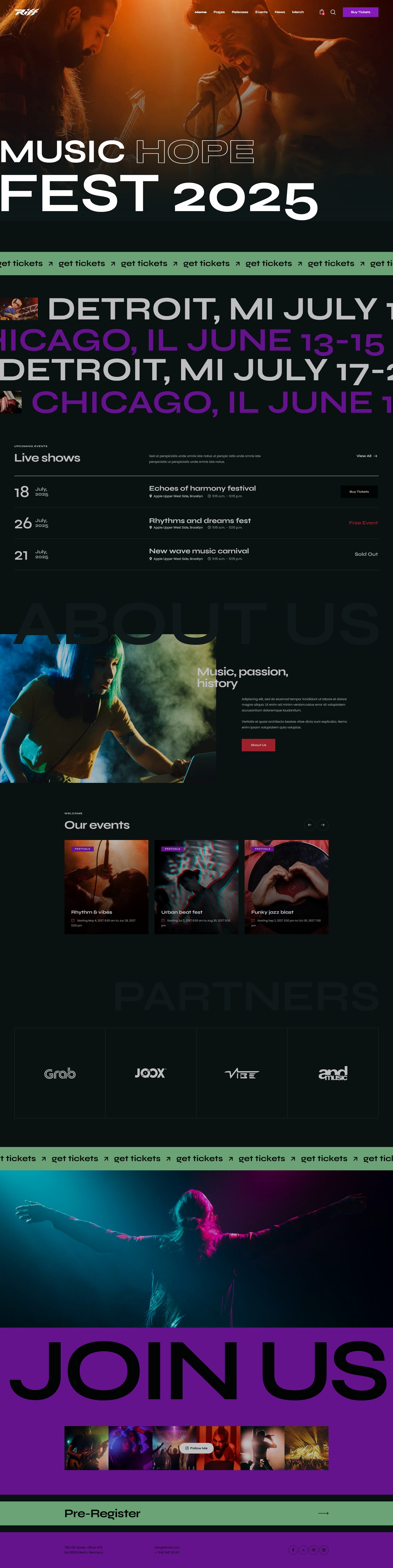 Riff – Premium Responsive Band, Concert and Music Festival WordPress Theme theme — Desktop preview