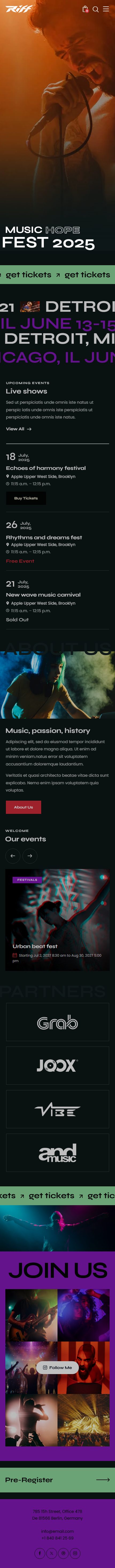 Riff – Premium Responsive Band, Concert and Music Festival WordPress Theme theme — Mobile preview